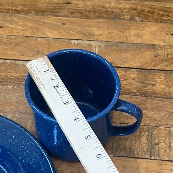 Enamelware Camping Dish Set of 1 Plate, Mug, and Bowl Blue White Speckled - Picture 8 of 12